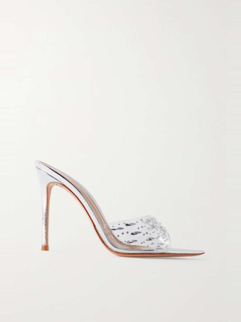 Elle 105 crystal-embellished PVC and mirrored-leather mules