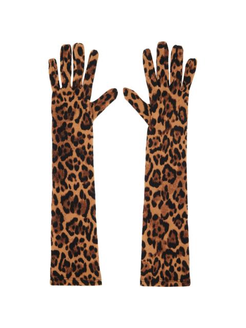 ANNA SUI Tan Leopard Knit Long Gloves