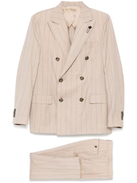 LARDINI brooch-detail double breasted suit