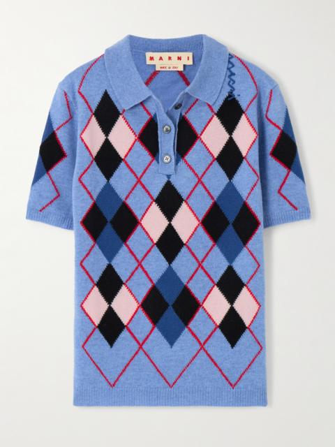 Marni Embroidered Argyle Wool Polo Shirt