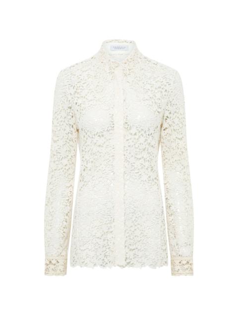 GABRIELA HEARST Vera Shirt in Ivory Floral Cashmere Lace with Suede Lace Cuffs