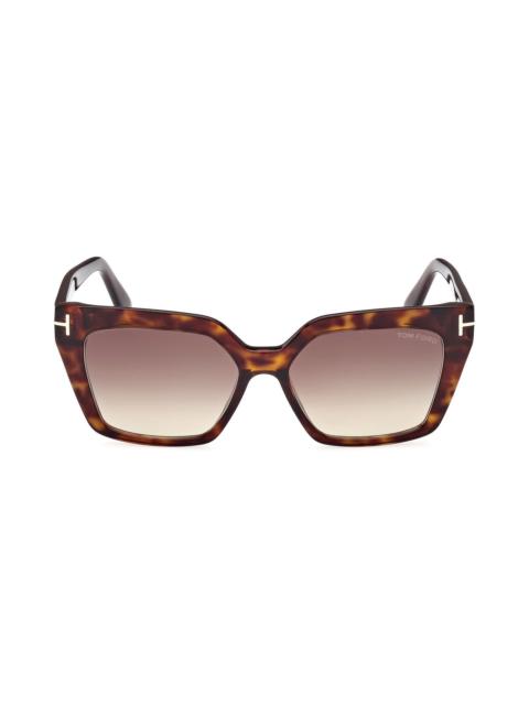 TOM FORD Winona 53mm Gradient Cat Eye Sunglasses in Shiny Havana /Gradient Brown at Nordstrom