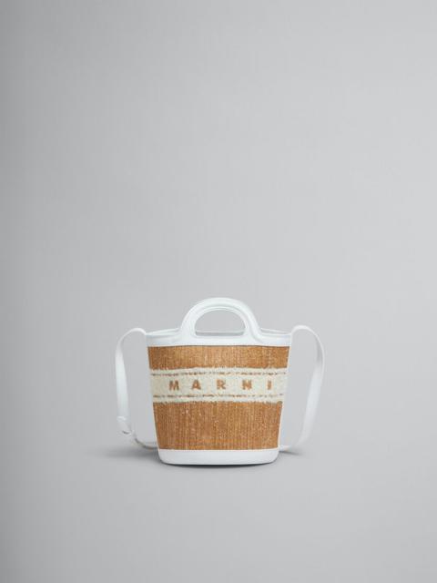 Marni WHITE LEATHER TROPICALIA SMALL BUCKET BAG WITH TUFTED LOGO