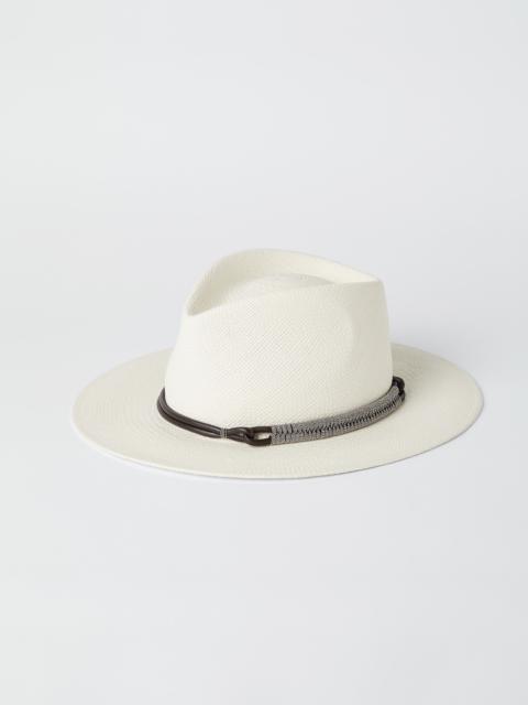 Brunello Cucinelli Straw fedora with leather and monili band