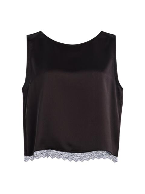 LESET Barb Lae-Trimmed Satin Cropped Top