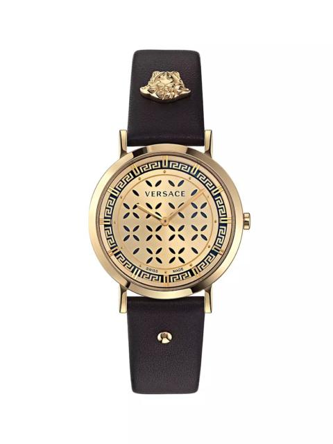 Versace New Generation IP Yellow Gold & Leather Strap Watch/36MM