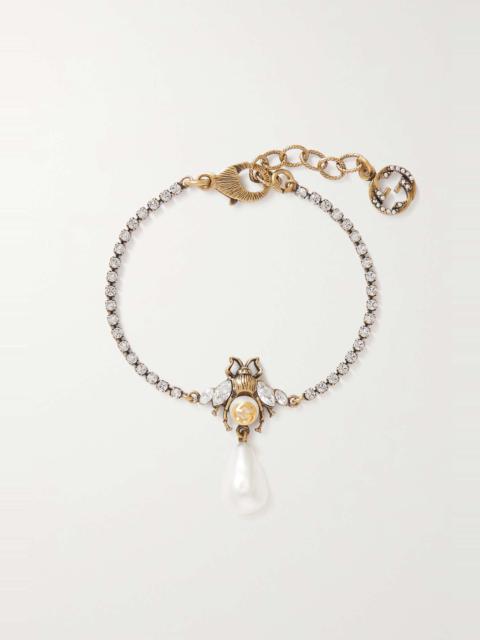 GUCCI Gold-tone, crystal and faux pearl bracelet