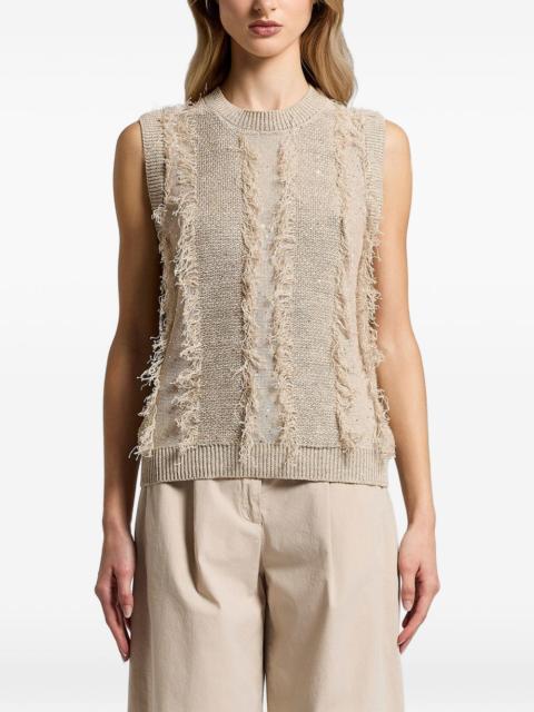 PESERICO sequinned fringed knitted top