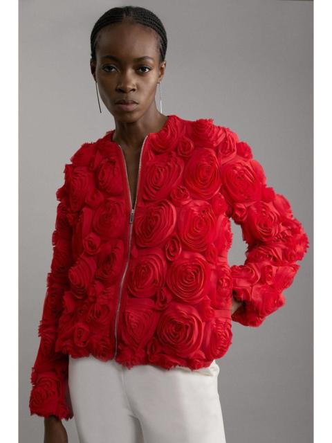 KAREN MILLEN Crinkle Rosette Woven Bomber Jacket