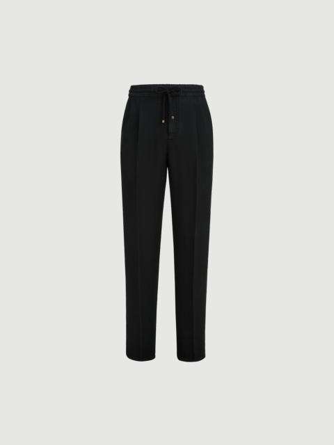 Brunello Cucinelli Garment-dyed trousers in linen gabardine with drawstring and double pleats