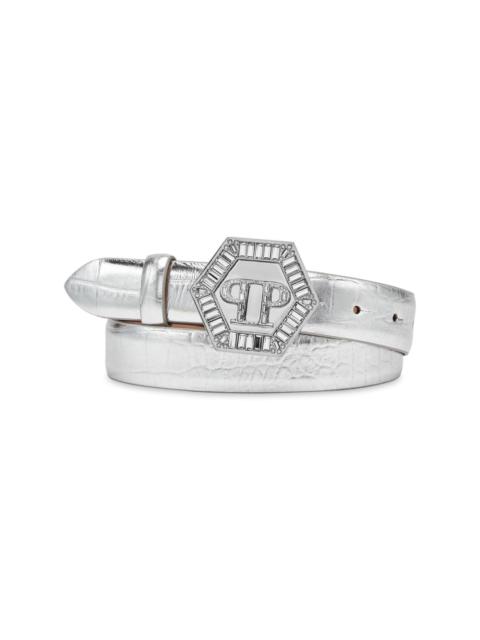 PHILIPP PLEIN crocodile-embossed logo-embellished leather belt