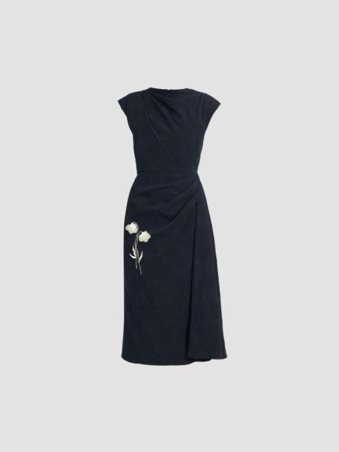 Erdem FLOWER JACQUARD DRAPED MIDI DRESS