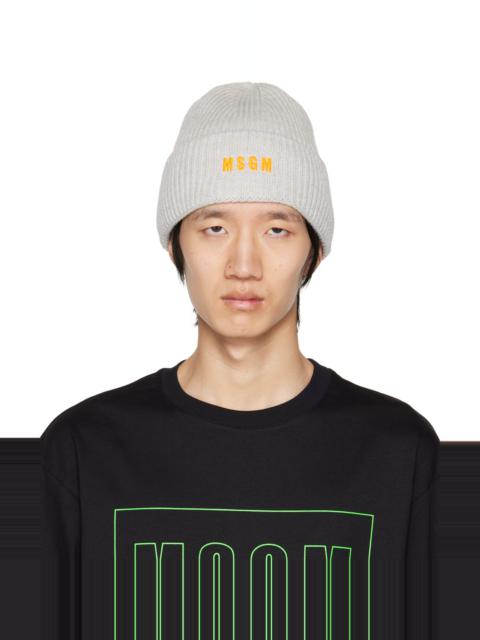 MSGM Gray Embroidered Logo Beanie