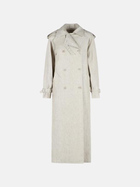 Max Mara DOUBLE-BREASTED DUSTER IN 'DRILL' OF PURE BEIGE SAND LINEN