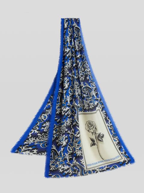Etro PAISLEY WOOL AND SILK SCARF WITH ROSE