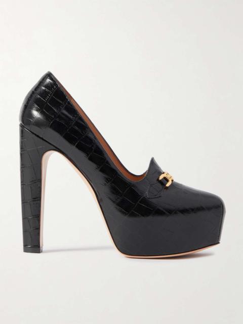 Whitney embellished croc-effect leather platform pumps