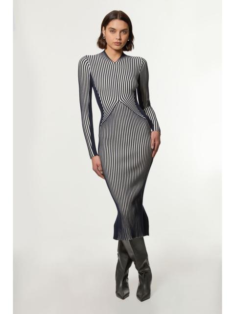 KAREN MILLEN Stripe Fitted Long Sleeve Knitted Midi Dress