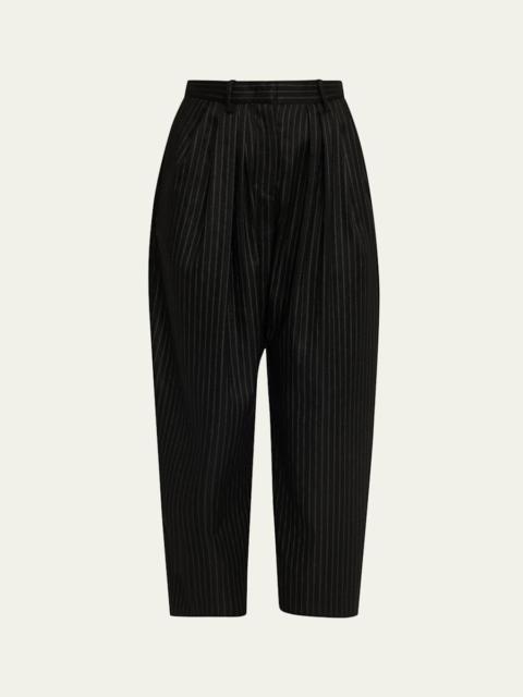 Isabel Marant Janice Pinstripe Double-Pleated Barrel-Leg Ankle Trousers
