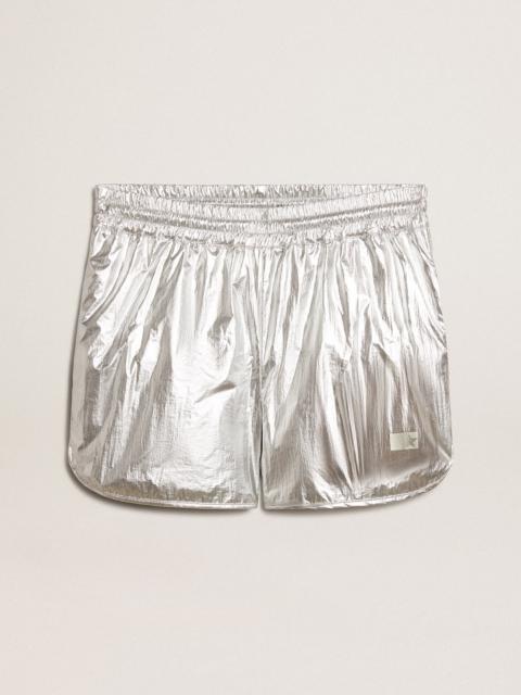 Men's running shorts in silver fabric