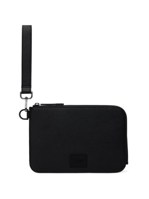 HUGO Black Grained Faux-Leather Pouch