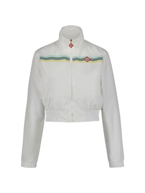 crochet-trim zip-up track jacket