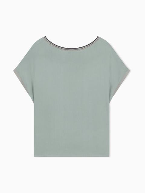 GIORGIO ARMANI BLOUSE REGULAR FIT HEAVY WASHED SILK RIBBED CREW NECK