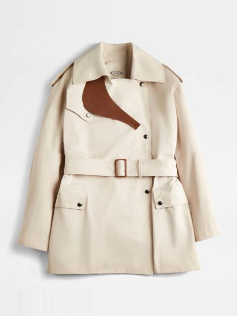 Tod's JACKET WITH INSERTS IN LEATHER - OFF WHITE