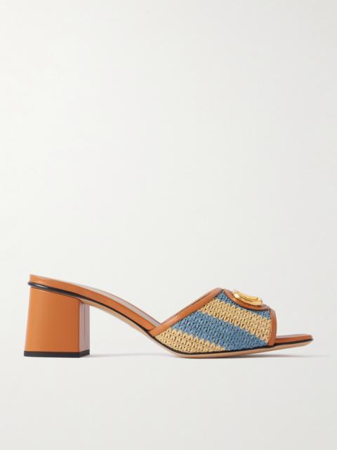 Valentino Vlogo Signature 60 Leather-trimmed Striped Raffia Mules