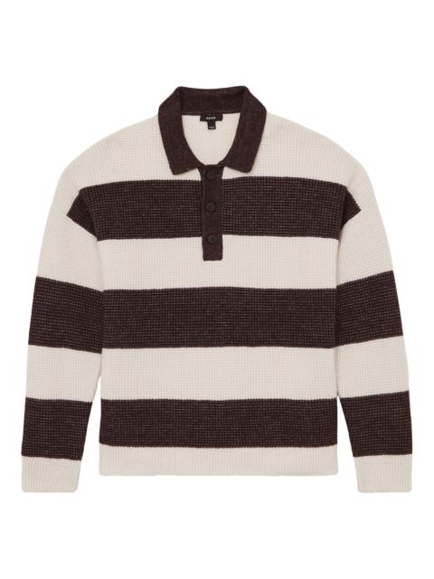 REISS Men's Horice Striped Knit Polo Sweater - Choclate Brown Off White