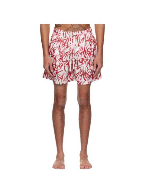 Palm Angels Red & White Graffiti Swim Shorts