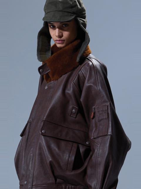 R13 LEATHER FLIGHT JACKET WITH SHEARLING COLLAR