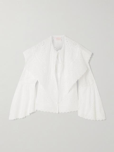 LORETTA CAPONI Azzurra Broderie Anglaise Cotton-poplin Blouse