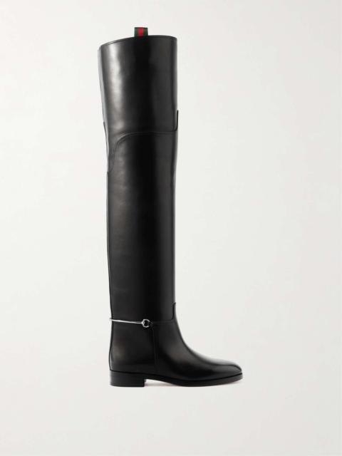 GUCCI Clive horsebit-embellished leather over-the-knee boots