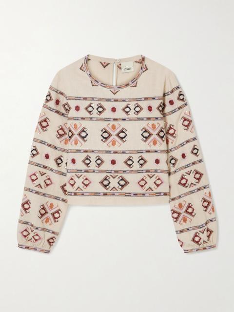 Isabel Marant Zeyna sequin-embellished embroidered silk-gauze top Ecru