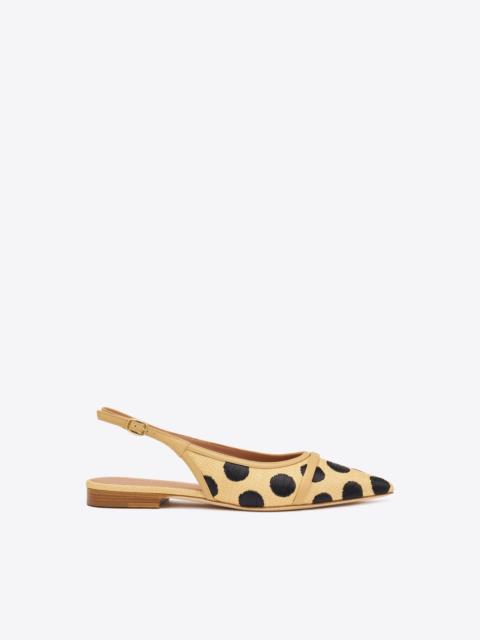 MALONE SOULIERS Jama Beige Polka-Dot Raffia Flat Slingbacks