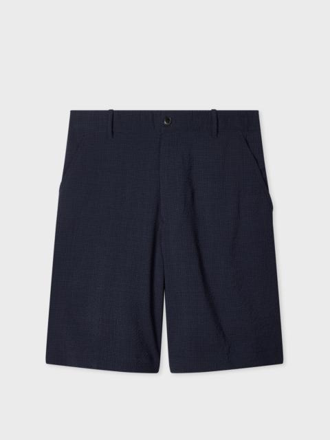 Paul Smith Navy Stretch-Wool Seersucker Shorts
