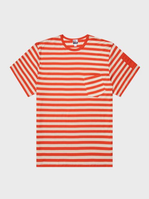 Nigel Cabourn Nigel Cabourn x Sunspel Short Sleeve Pocket T-Shirt in Orange/Stone Stripe