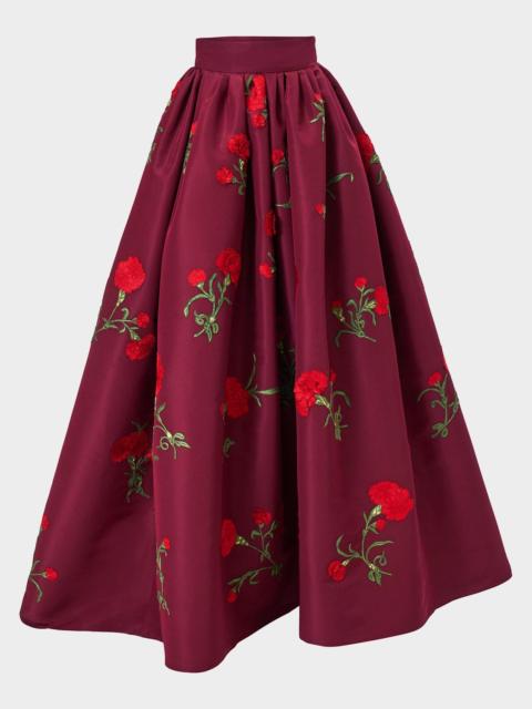 CAROLINA HERRERA Carnation Embroidered Silk Organza Ball Skirt