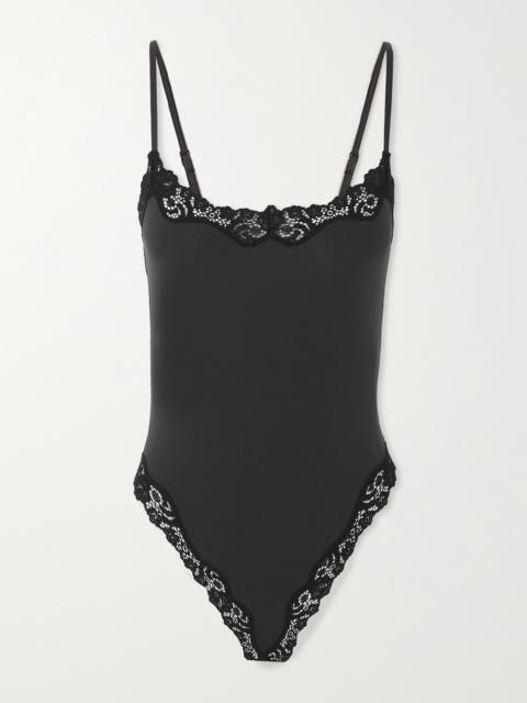 SKIMS Fits Everybody Lace-trimmed Stretch Thong Bodysuit