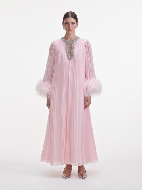 self-portrait Pink Chiffon Feather Midi Dress