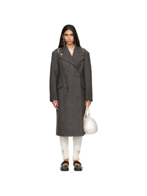 Simone Rocha Gray Double Breasted Slash Coat