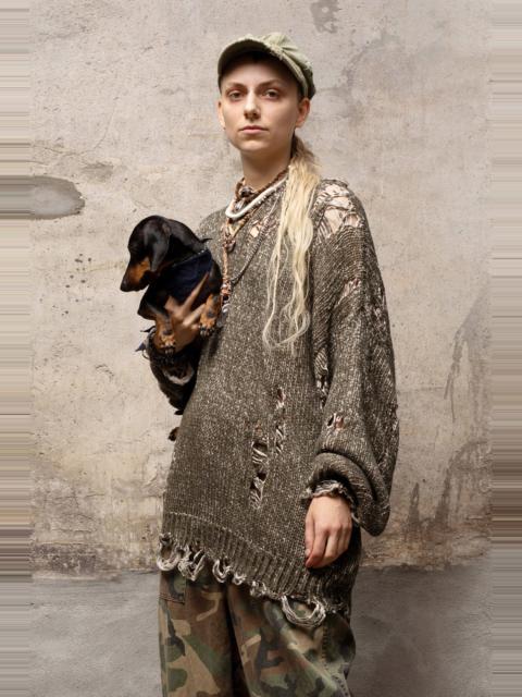 R13 OVERSIZED DISTRESSED SWEATER - DARK OLIVE