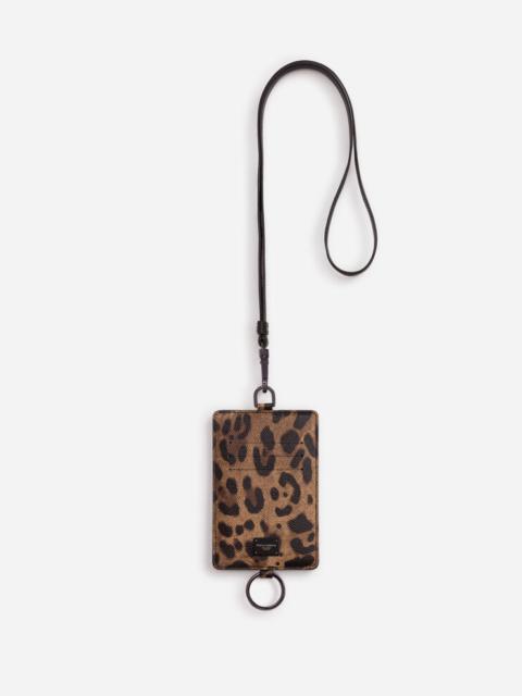 Dolce & Gabbana Leopard print card holder in dauphine calfskin with cross-body strap