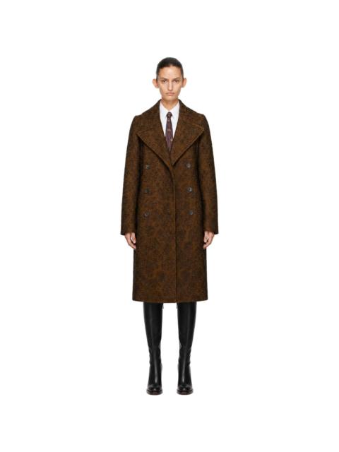 Dries Van Noten Brown Double-Breasted Jacquard Coat