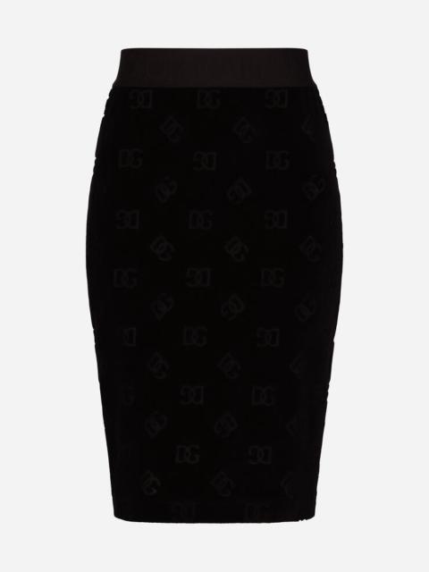 Flocked jersey midi skirt with all-over DG logo