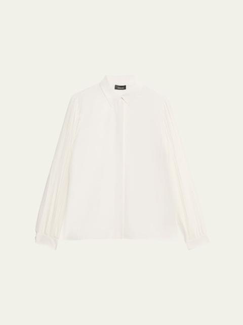 AKRIS Silk Crepe Pleated-Sleeve Blouse