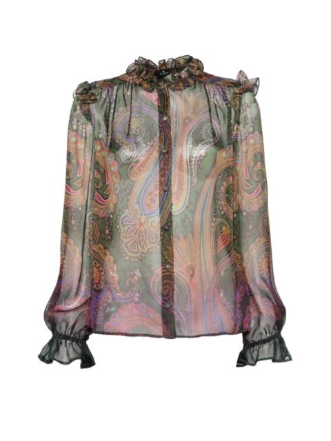 Etro silk shirt with placed degradé paisley-print
