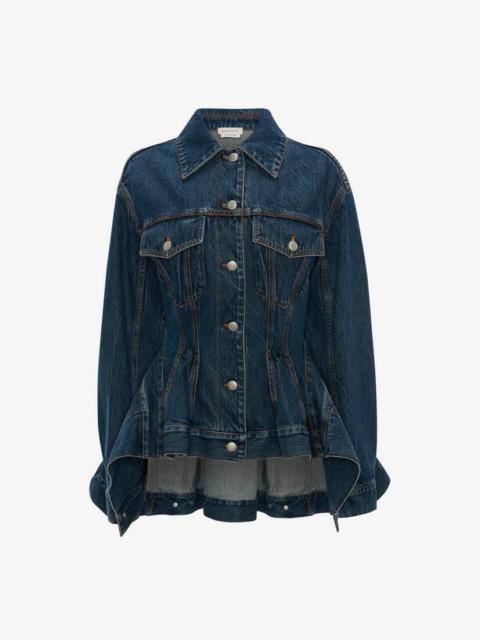 Alexander McQueen Peplum Denim Jacket in Washed Blue