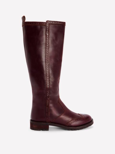 BODEN Brogue Detail Knee Boots-Oxblood