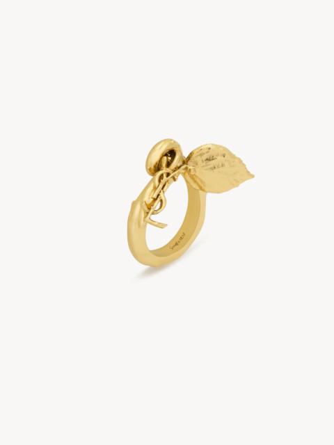 SAINT LAURENT CASSANDRE LEAF CHARM RING IN METAL